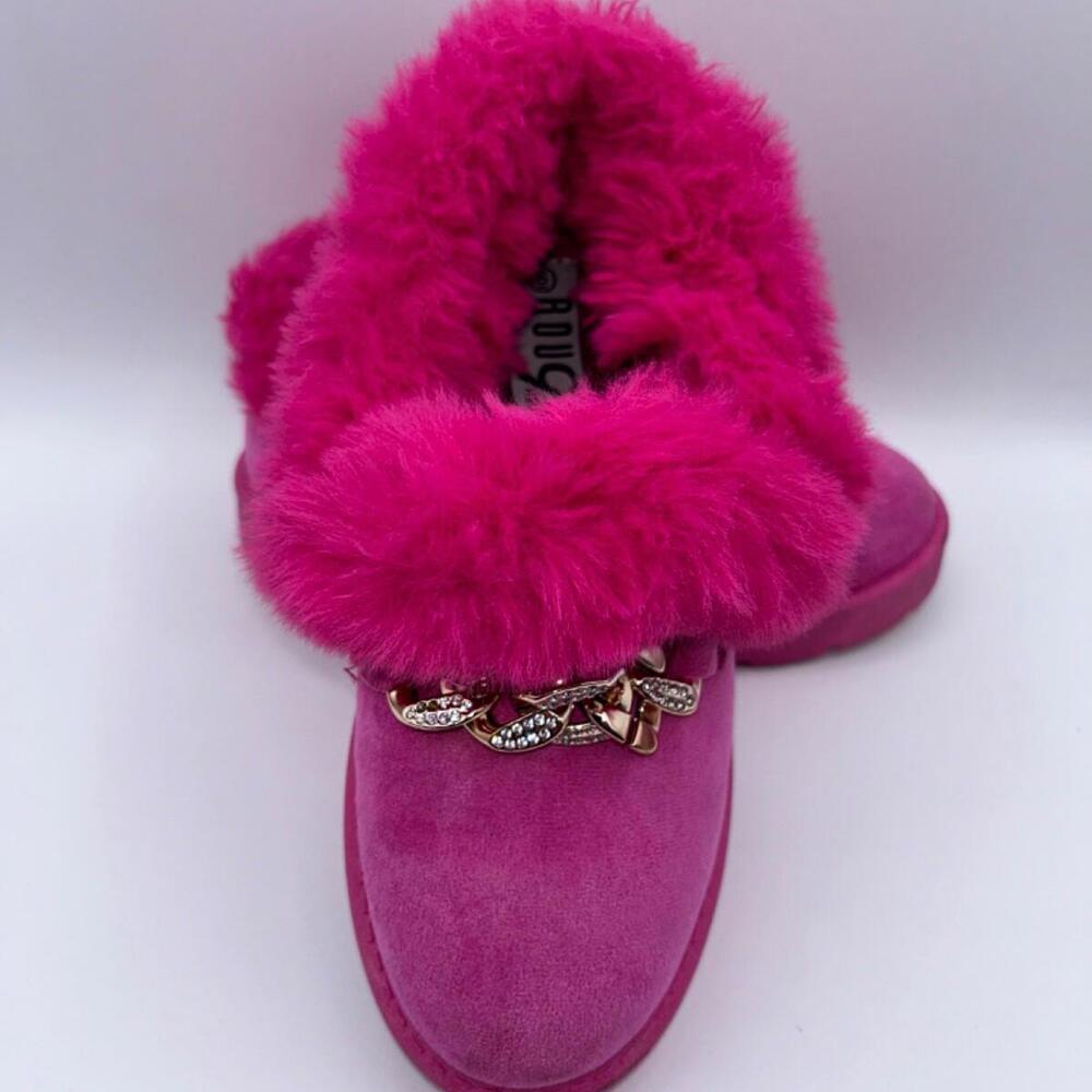 Rouge Helium Gold Chain Slippers Fuchsia Size 6 EUC
